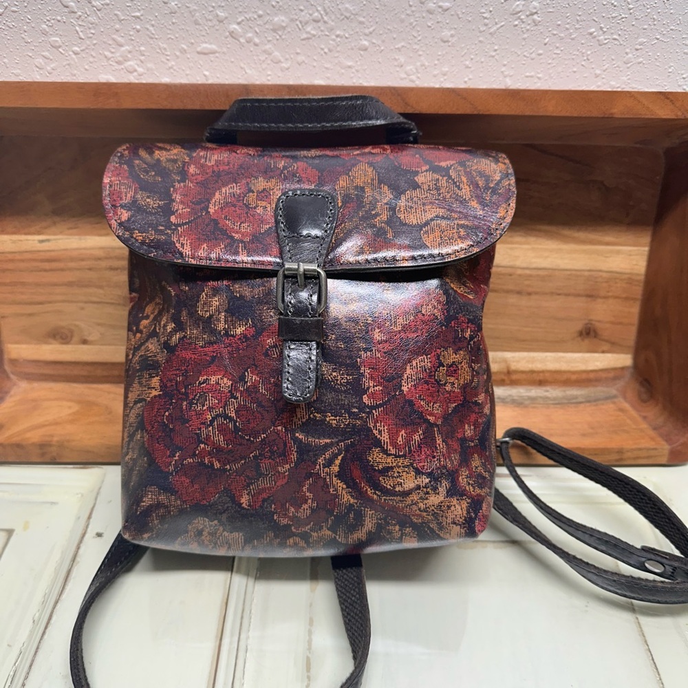 Patricia Nash Red and Brown Floral Backpack